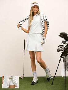 GLOWMODE 丝滑凉爽触感，UPF 50+ 防晒，吸汗速干，内置短裤，侧拉链口袋，后腰袢带，褶裥后摆设计，迷你高尔夫裙，适合高尔夫、网球、匹克球等运动，日常休闲穿着。 - 白色 - 查看 1