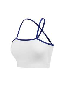 SHEIN Cheerettes 女士撞色交叉后背运动文胸 - 藍色 - 查看 1