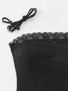 Swim Mod Women's Black Lace Patchwork Spaghetti Strap Tight Sexy Beach Vacation 2 Pieces Swimwear, Summer - Black - View 7