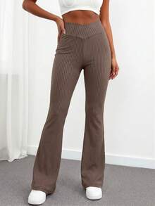 Gameset SHEIN Sport Women's Solid Color Casual Versatile Leggings, Suitable For Daily Wear And Sports - Khaki - View 2