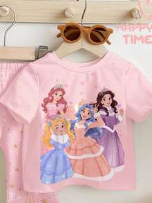 SHEIN Completo casual da bambina con maglietta a maniche corte e pantaloni a zampa, con motivo floreale retrò, adatto per uso quotidiano, primavera ed estate, comodo e facile da indossare, stile grafico floreale retrò per bambine, adatto per occasioni casual, rientro a scuola, relax, vacanze - Multicolore - Visualizzare 4