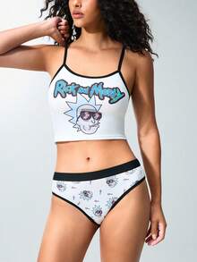 Rick and Morty X SHEIN Women's Cartoon Print Camisole & Panty Set - White - View 4