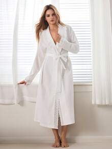 Ocili Women's Hollow Embroidered Ruffle Hem Loose Robe - White - View 7
