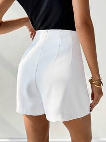 Ritzy Row Women's High-Waisted White Shorts With Metal Embossed Button, Elegant - White - View 2