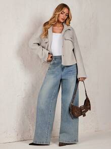 Glamine Women's Fashionable Versatile Loose Textured Fleece Jacket - Grey - View 1