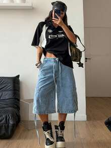 Coolane 女士春季街头休闲运动返校节撞色图案棒球衫宽松Polo衫 - 黑與白 - 查看 5