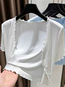 Resyla 新款针织长袖薄款披肩开衫，短款冰丝轻薄防晒女装 - 白色 - 查看 1