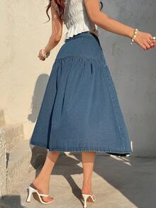 Sunnyshic Women's Knotted Ruched Casual Everyday Denim Mini Skirt - Medium Wash - View 2