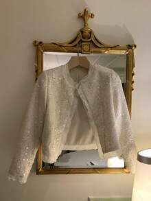 Dazy-Less Women's Elegant Commuter Sequin Cropped Jacket - Beige - View 3