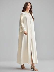 Ontre 2026新款早春米色长袖喇叭袖单排扣长连衣裙，适合现代都市派对、返校季、都市简约休闲日常穿着、波西米亚风、度假、节日等场合，春季皆宜。 - 米色 - 查看 5