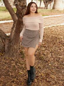 Lupita Cardoza Y2K 秋冬女款法兰绒露肩毛衣 - 杏色 - 查看 1