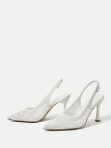 CUCCOO HITCHD Zapatos de tacón de punta elegantes de encaje para mujer, adecuados para el uso diario - Blanco - Ver 10
