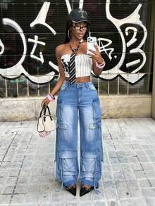 Slaydiva Women's Casual Loose Fit Versatile Summer Denim Jeans - Blue - View 6