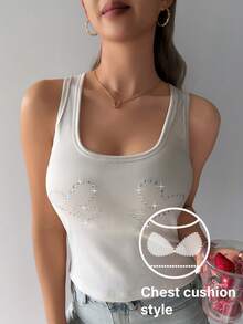 DAZY Heart Pattern Fitted Sleeveless Tank Top, Summer Wear For Women - Beige - View 8