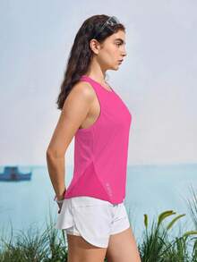 In My Nature Canotta sportiva da yoga e running in tessuto traspirante e a rete con inserti - Fucsia - Visualizzare 5