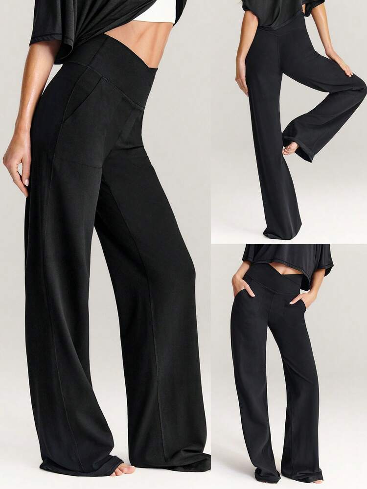 35" FeatherFit™ Long Strides Buttery-Soft Sweat-Wicking Stretchy Crossover Waist Tall Side Pockets Wide-Leg Pants Low Impact Yoga Pilates Studio Daily Wear