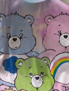 SHEIN X Care Bears Áo thun nữ cỡ lớn in hình hoạt hình, cổ tròn, tay ngắn, kiểu dáng thường ngày. - trắng - Xem 6
