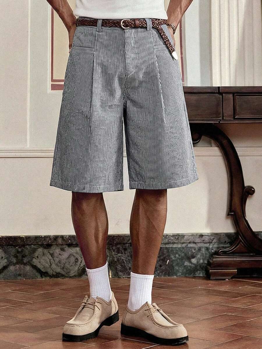 SWAVVY Men's Striped Print Casual Shorts - Black and White - View 1