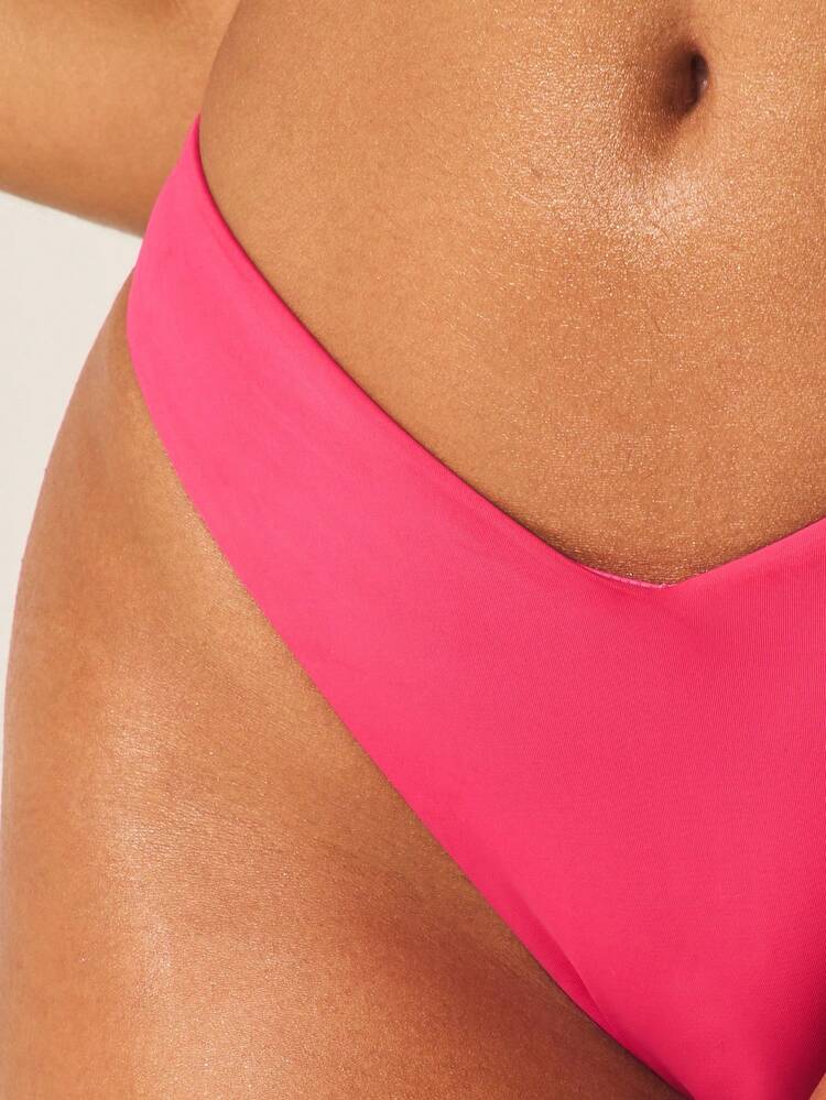 MISSGUIDED Damen Bikini-Hose mit hoher Taille, V-Ausschnitt, Cheeky-Stil, Dreieck-Bademode, Strand, Sommer, Urlaub, Pool-Party, leuchtend pink