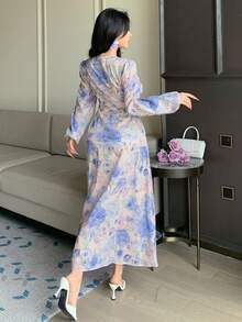 DAZY 女士碎花束腰蝴蝶结优雅连衣裙 - 彩色 - 查看 4