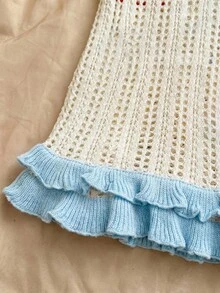 Soleia Đầm slip dệt kim khoét lỗ, phối màu tương phản, họa tiết sao biển, viền bèo nhún đôi, dành cho nữ, thích hợp cho kỳ nghỉ, hẹn hò, tiệc trà chiều, đi biển, du thuyền. - Nhiều màu - Xem 6