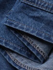 Livesso 女士无肩带褶皱腰身水洗牛仔度假连衣裙 - 藍色 - 查看 6