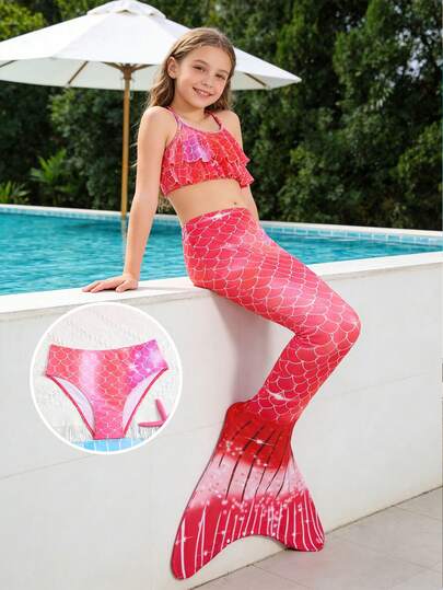SHEIN Tween Girl Vacation Beach Fish Scale Print Swimwear Set Mermaid Bathing Suit For Girls Girl Mermaid Swimwear Swimmming Costumes For Girl Kid Swim Suit One Set Mermaid Tail Swimwear Kids Girls Two Pieces Bathing Tween Two Pieces Tween Vacay Beachwear For Tweens Two Pieces Set Mermaid Bathing Suit Kids Tail Girls Two Piece Bathing Tween Long Pants Swim Wear For 9year Old Girls