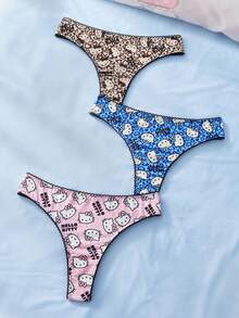 HELLO KITTY AND FRIENDS | SHEIN 女士字母卡通印花性感日常丁字裤 - 彩色 - 查看 1