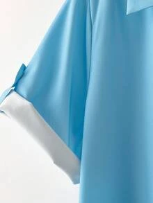 SHEIN Tall CURVE Vestido de verano informal de estilo francés para mujer talla grande con cuello en V y manga corta, vestido de sol azul para mujer, vestido hawaiano para mujer, vestido azul con flores de verano, vestido de verano informal de manga corta para mujer, vestidos de verano para mujer, vestido informal con estampado de loto - Azul - Ver 5