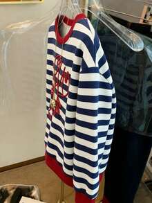 Muchica 女士休闲条纹龙虾印花圆领长袖卫衣，夏季 - 彩色 - 查看 3