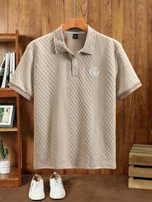 EGENSIO Men's Summer Casual Textured Ribbed Short Sleeve Polo Shirt - Apricot - View 4