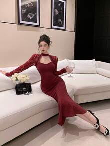 Women Midi Dresses - Bordeaux - View 6