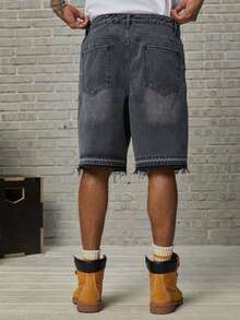 GALLERY FADE Young Street-Style Washed Black Slim Fit Straight Leg Denim Shorts With Anime Laser Print, Spring/Summer - Black - View 2