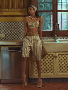 MUSERA Lace Trim Stripe Bralete Spring Summer Cosy Cute Daily Girly Vacation Sunlight Social - Multicolor - View 1