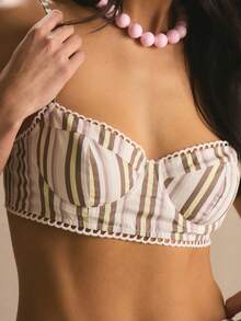 MUSERA Lace Trim Stripe Bralete Spring Summer Cosy Cute Daily Girly Vacation Sunlight Social - Multicolor - View 7