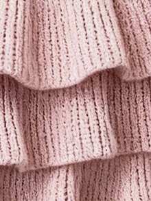 Selianne Elegant Frill Trim Tie-Up Women's Hollow Out Knit Skirt, Spring/Summer - Pink - View 5