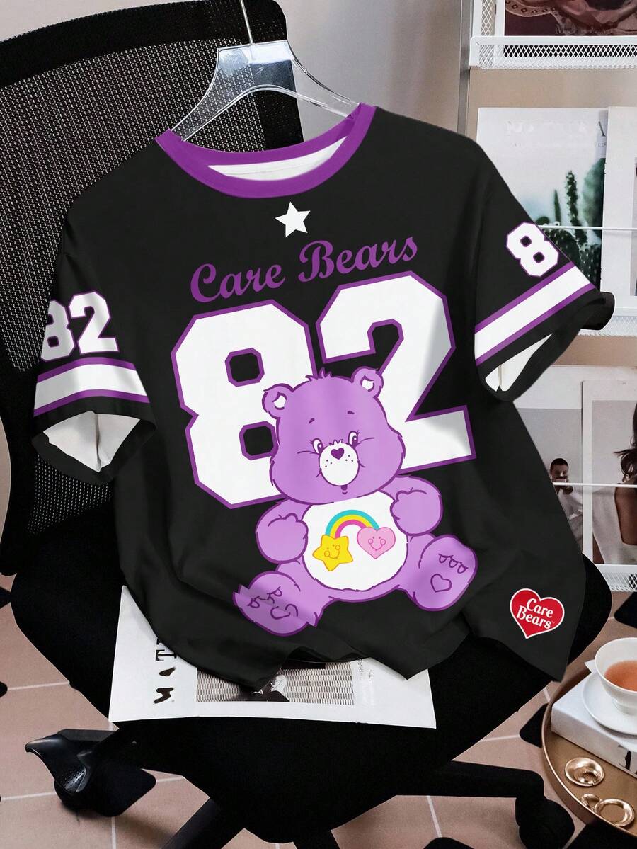 SHEIN X Care Bears Women's Round Neck Short Sleeve Casual Versatile T-Shirt, - White - View 1