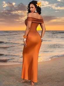 SHEIN LUNE 女士时尚露肩扎染紧身连衣裙，收腰设计，性感迷人，适合旅行、假日派对、日常穿着，春夏皆宜 - 彩色 - 查看 2