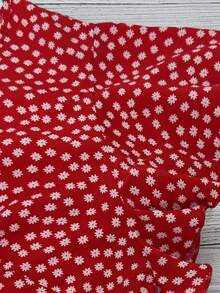 SHEIN LUNE 大码女式碎花圆领荷叶袖宽松衬衫 女式夏季上衣 女式短袖上衣 休闲夏季上衣 红色碎花上衣 夏季短袖上衣 - 紅色 - 查看 3