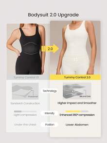 GLOWMODE 4.3英寸 FeatherFit™ 塑形连体衣，如黄油般柔软，吸汗透气，弹力十足，有效收腹，可拆卸胸垫，侧边口袋，U型后背设计，适合低强度瑜伽、普拉提、健身房锻炼和日常穿着。 - 白色 - 查看 2