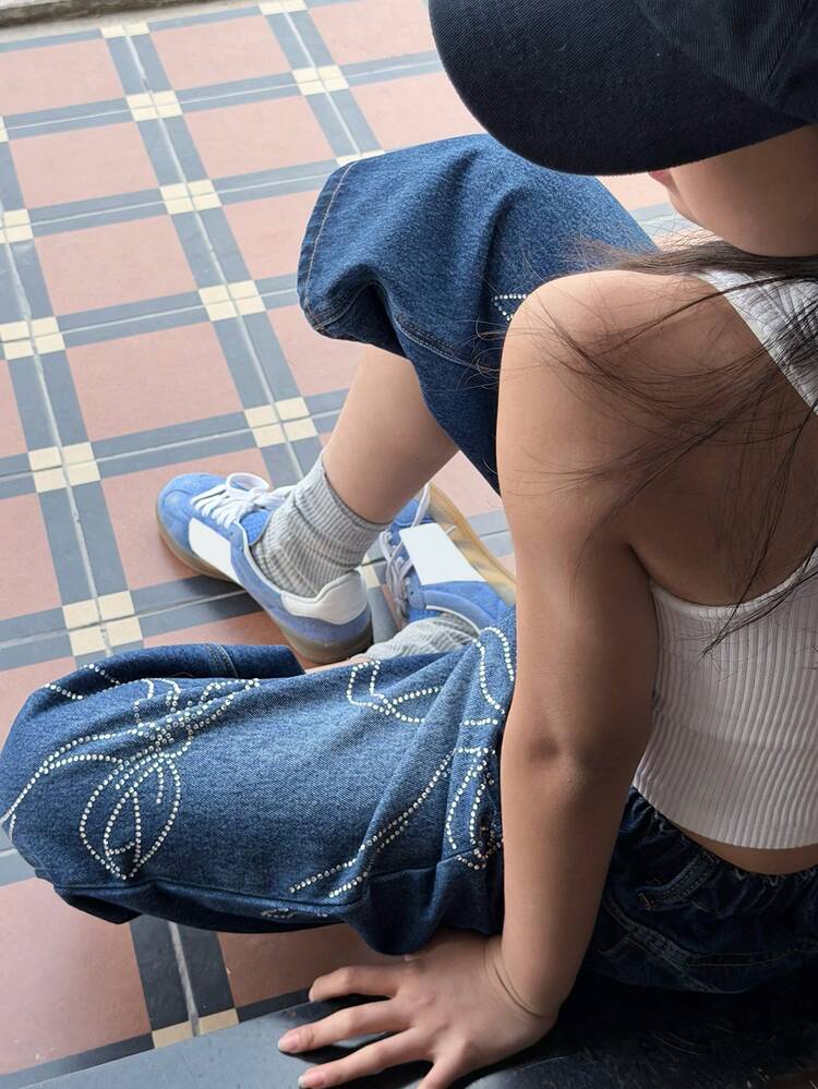 Tween Girls' Bow Rhinestone Embellished Straight Leg Jeans