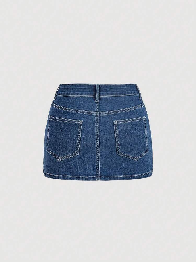 Sweetra Conjunto elegante de top sem mangas casual e moderno com saia Denim para mulheres - Lavagem Média - Visão 6