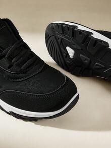 CUCCOO EASI Sepatu Sneakers Kasual Wanita Bertali yang Nyaman untuk Pemakaian Sehari-hari - Kulit hitam - View 3