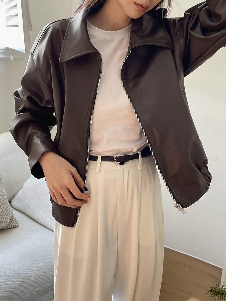 Women's Solid Color Zipper Casual Versatile Long Sleeve Regular Jacket