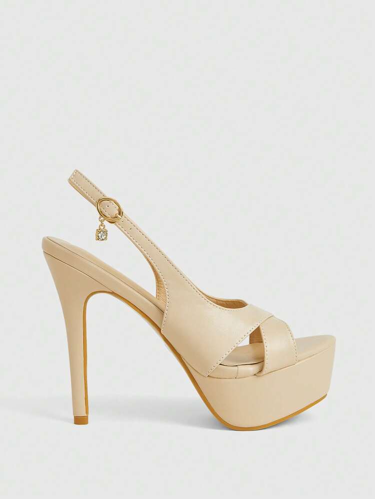 CUCCOO LuxiPop Women Shoes Spring And Summer New Thin Peep Toe Thin Heel Super High Heel 13cm Women's High Heel Sandals PU Material Dating Versatile Sexy Nightclub Style Thick Sole 4cm Waterproof Table Height-Increasing High Heels 2000s Style