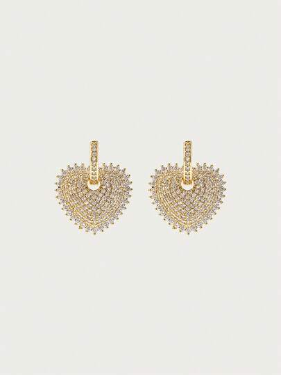 Glisma 18 Karat vergoldetes Diamant-Set Liebes-Anhänger Ohrringe, Altes Geld, Outfits, Elegant, Edelstein, Metallic/Textur, Vintage, Elegant, Frühling/Sommer, Herz