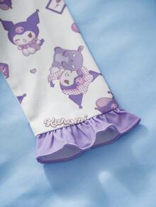 HELLO KITTY AND FRIENDS | SHEIN 女婴卡通印花长袖上衣和裤子睡衣套装 - 淡紫色 - 查看 5