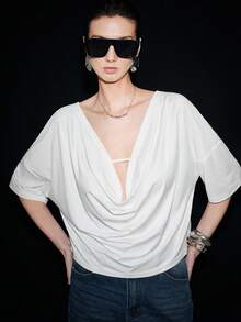 Lumivelle Women's Elegant Sheer Half Sleeve Scoop Neck T-Shirt, Suitable For Outing And Vacation In Summer - White - View 7