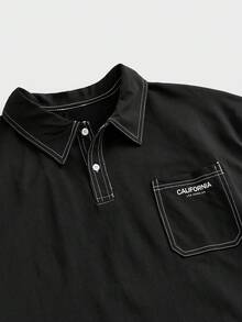 EASEVO Plus Size Men's Casual Contrast Trim Polo Shirt, Summer - Black - View 8