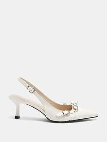 歐美風格女士尖頭細高跟鞋，配窄帶，蘑菇釘裝飾，帶扣及朋克元素，適合搭配搖滾音樂及其他節慶活動 - 白色 - 查看 10